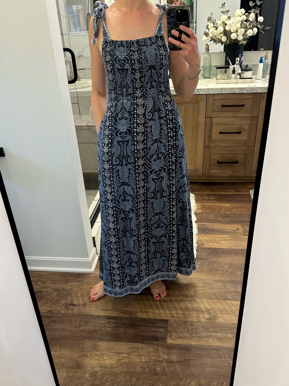 Spartina 449 Navy Tie-Shoulder Maxi Dress XS